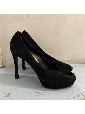 Yves Saint Laurent Black Suede Peep Toe Pumps